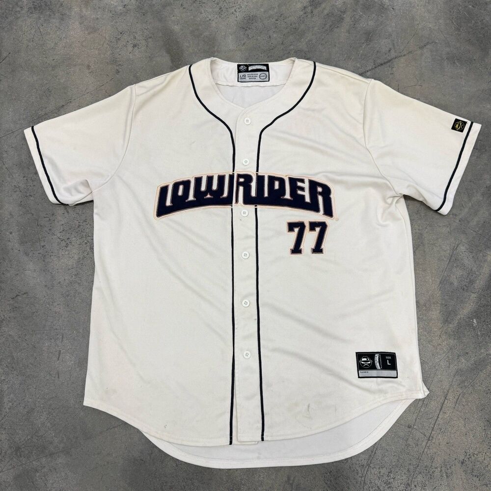 LOWRIDER 77 Streetwear Stitched Beige VINTAGE 90s Baseball Jersey SIZE L